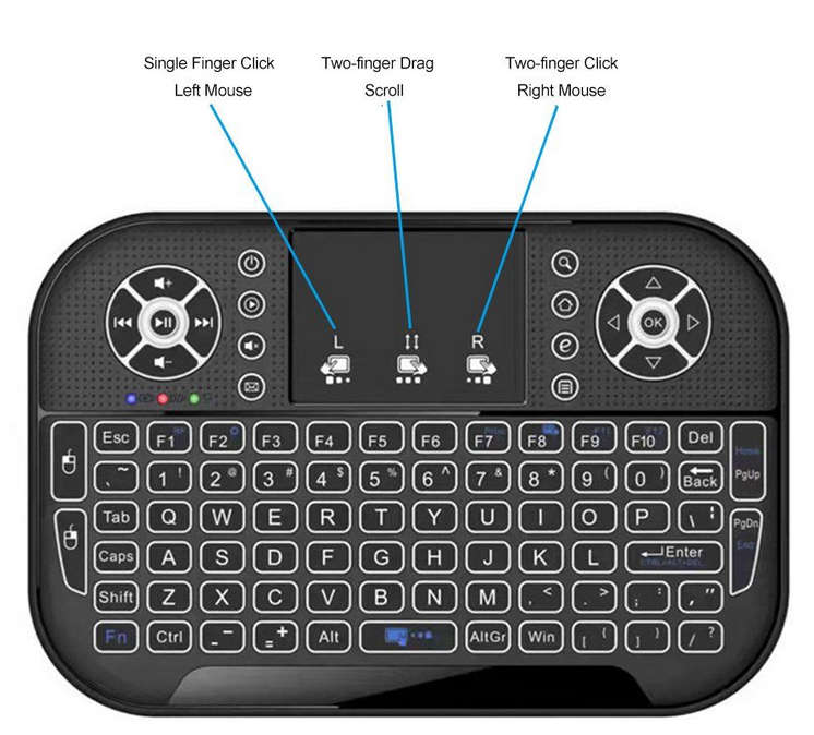 7 Color LED Mini Wireless Keyboard 2.4G Air Mouse Touchpad for smart TV, Laptops, Tablets