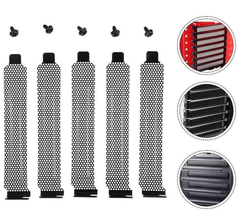 5pcs Hard Steel PCI Slot Covers with Dust Filter