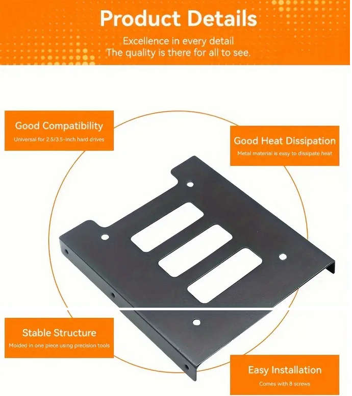 HDD SSD 2.5 inch To 3.5 inch HDD Mounting Bay Metal Bracket with Screws