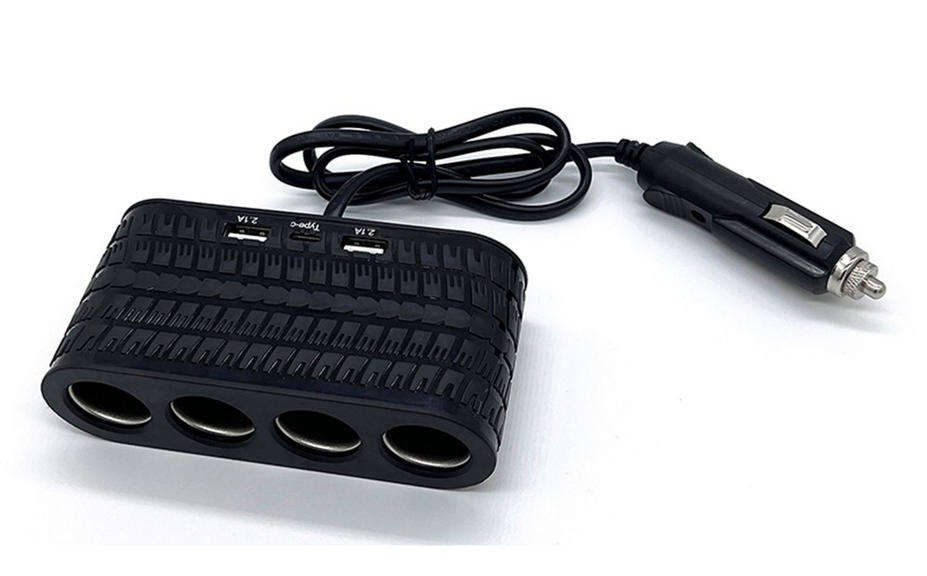 12V / 24V 1-to-4 Car Cigarette Lighter Sockets Adapter With 2x USB and Type-C Charging Ports