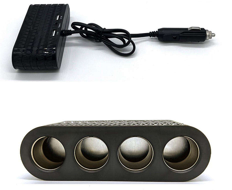 12V / 24V 1-to-4 Car Cigarette Lighter Sockets Adapter With 2x USB and Type-C Charging Ports
