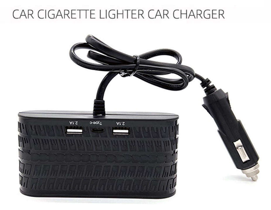 12V / 24V 1-to-4 Car Cigarette Lighter Sockets Adapter With 2x USB and Type-C Charging Ports