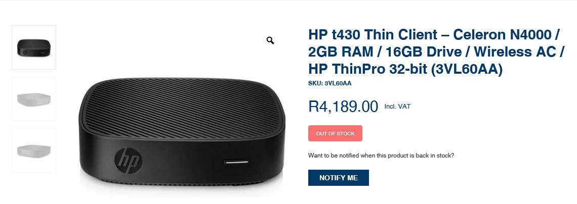 HP T430 Thin Client Computer Intel Celeron N4020 2GB 16GB DP+HDMI ThinPro 3VL60AA