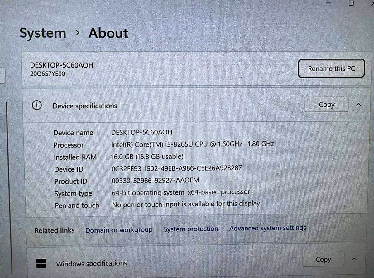 Lenovo ThinkPad L490 20Q6 Intel Core i5 8265U 8th Gen - 16GB RAM - 512GB SSD
