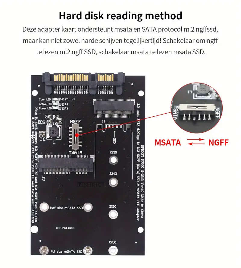 M.2 NGFF SSD or mSATA SSD to SATA III 7+15 Pin Adapter 2 in 1 Converter Card
