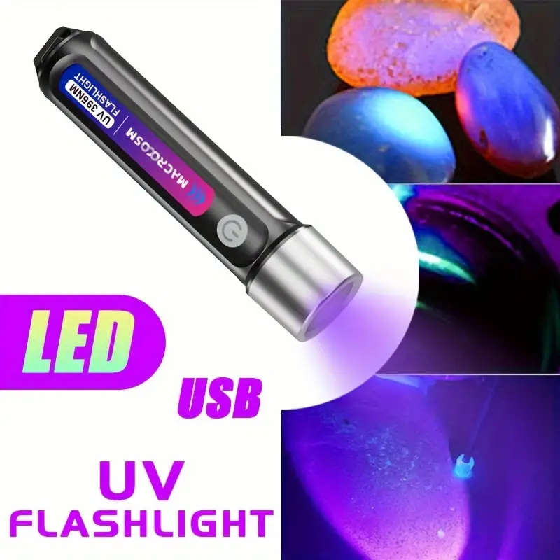 LED UV Flashlight 395nm USB Rechargeable Outdoor Camping Torchlight