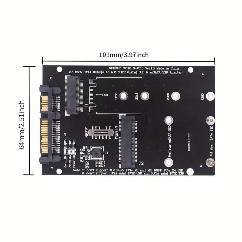 M.2 NGFF SSD or mSATA SSD to SATA III 7+15 Pin Adapter 2 in 1 Converter Card