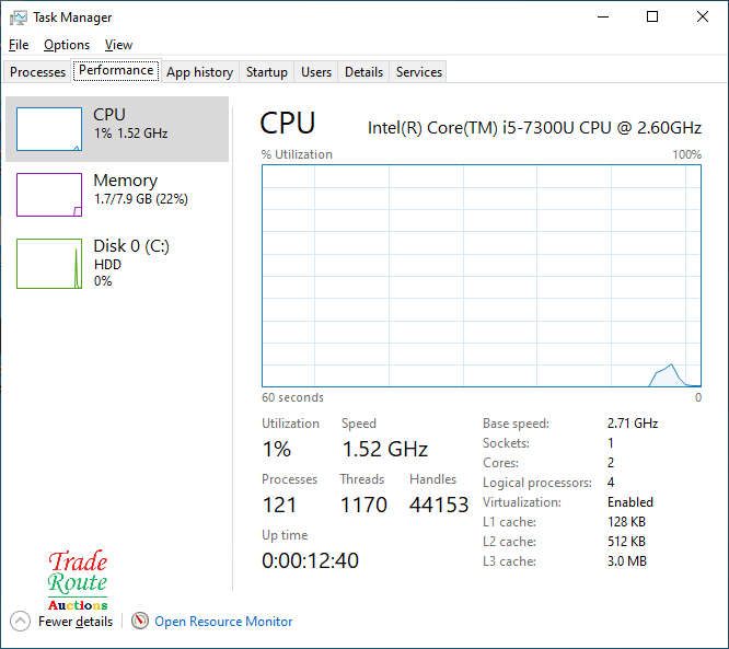 HP EliteBook 820 G4 Laptop Core i5 2.6GHz  8GB RAM 500GB HDD Win 10 Pro