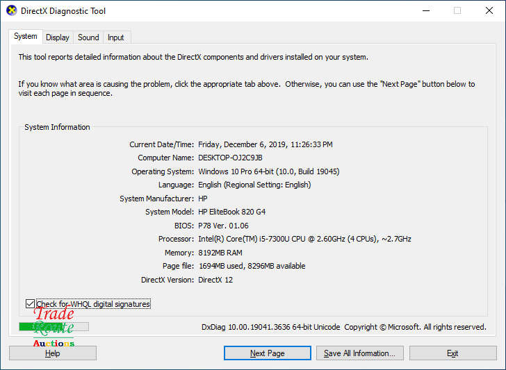 HP EliteBook 820 G4 Laptop Core i5 2.6GHz  8GB RAM 320GB HDD Win 10 Pro