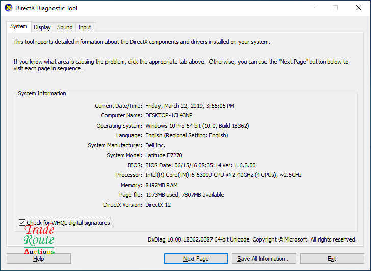 DELL LATITUDE E7270 12.5inch LAPTOP | CORE i5 6300U | 8GB RAM | 128GB SSD - Faulty Battery Salvage