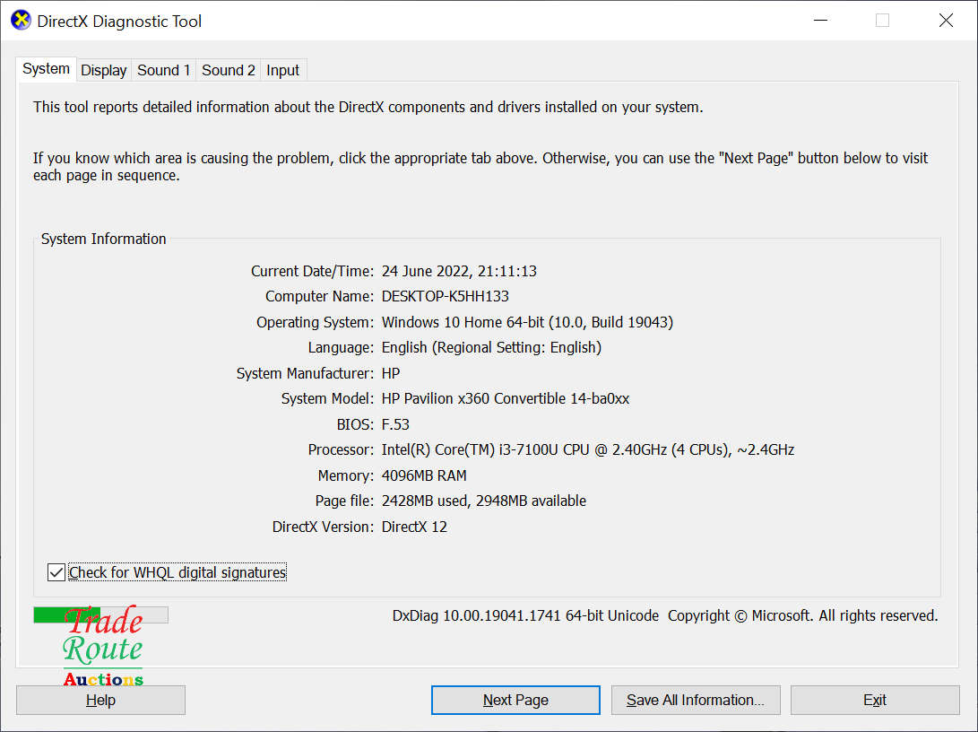 HP Pavilion x360 Convertible 14-ba0xx Laptop - Core i3 7100 2.4GHz 4GB RAM 128GB SSD -Cracked Screen