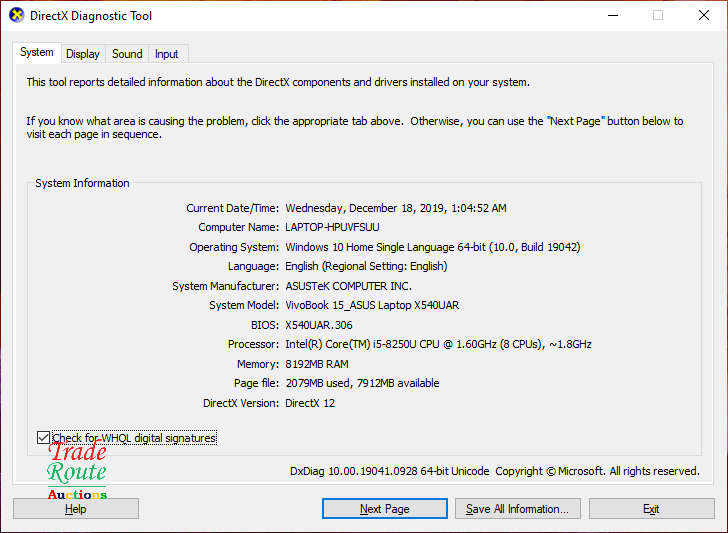 ASUS VIVOBOOK X540UA 15.6 INCH NOTEBOOK | CORE i5 8250U 8th Gen 1.8GHZ | 8GB RAM | 1TB HDD LAPTOP