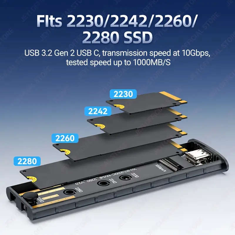 M.2 NVME Portable SSD Enclosure Adapter Aluminum case 10 Gbps USB 3.2 Gen 2