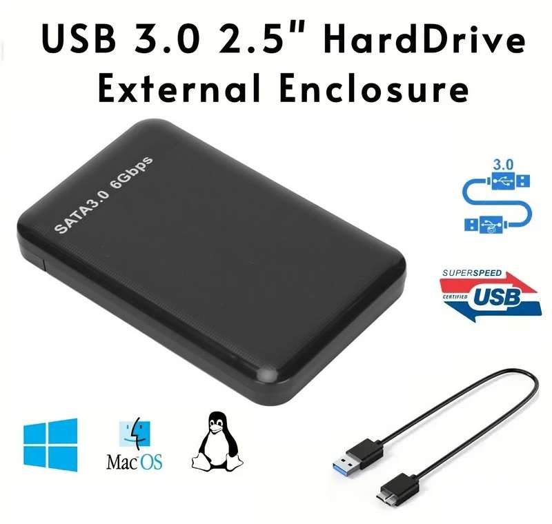 USB 3.0 SATA External Hard Drive Case 2.5 Inch Enclosure Caddy for HDD SSD [Black]