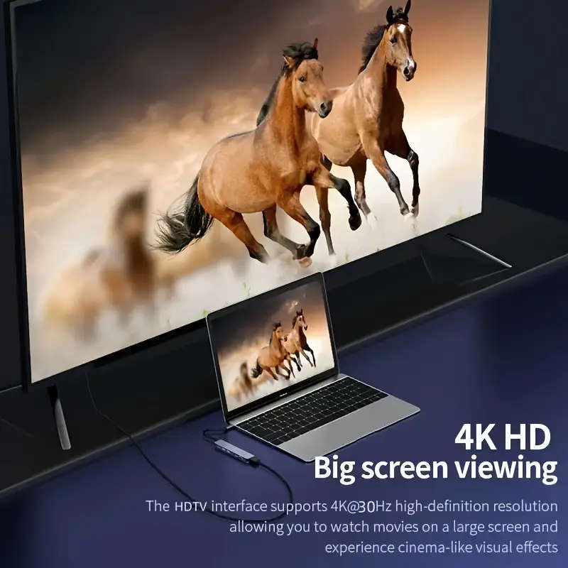 4K HDMI 7 IN 1 USB-C Hub, USB 3.0 Ports, SD/TF Card Reader, Type-C, PD USB HUB USB DOCK