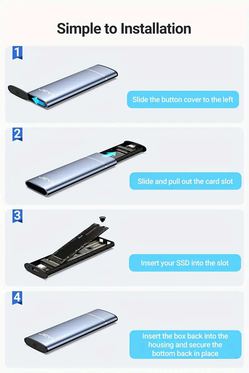 M.2 NVME Portable SSD Enclosure Adapter Aluminum case 10 Gbps USB 3.2 Gen 2