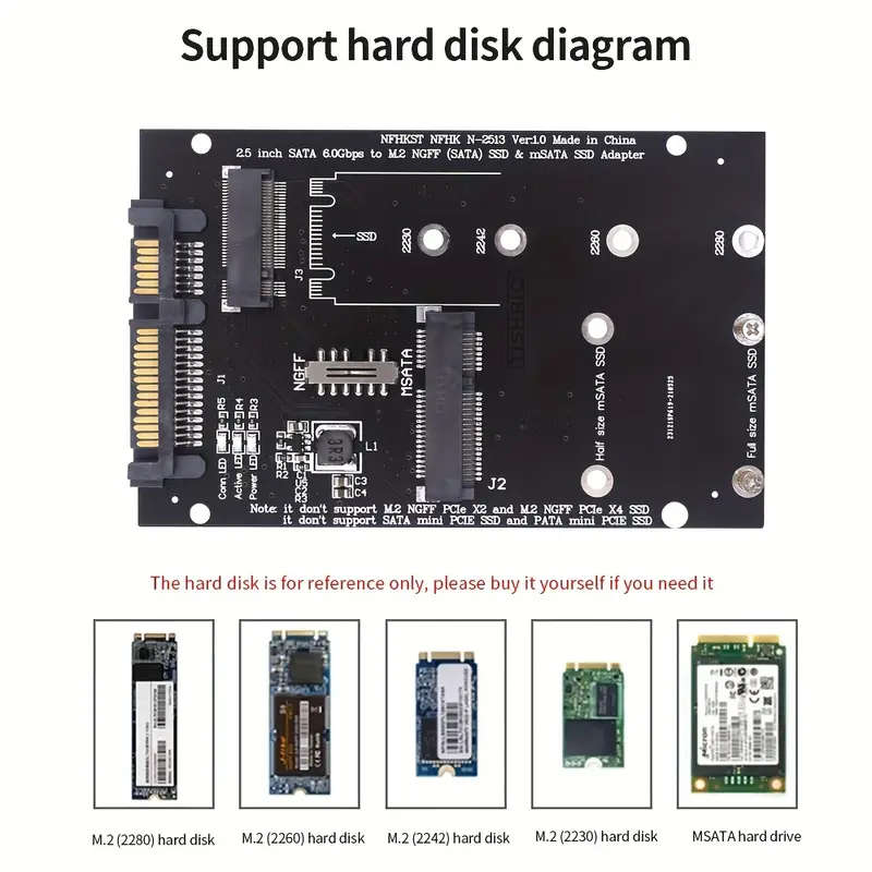 M.2 NGFF SSD or mSATA SSD to SATA III 7+15 Pin Adapter 2 in 1 Converter Card