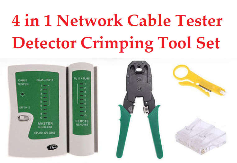 4 in 1 Network Cable Tester Detector Crimping Tool Set with 10 x RJ45 plugs