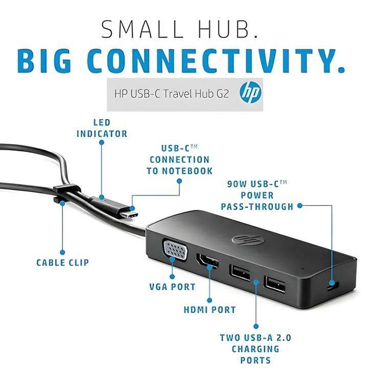 HP USB-C Travel Hub G2 - HDMI, VGA, USB-C, 2X USB-A