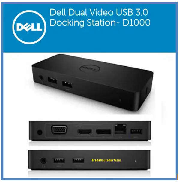Dell D1000 Universal Dock USB 3.0 Full HD Dual Video Docking Station + Dell 45W Power Adapter