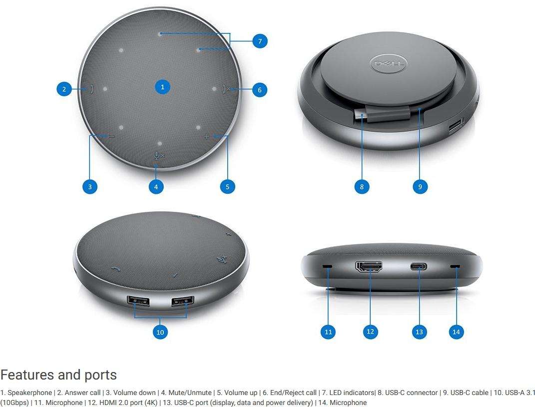 Dell Speakerphone with Multiport Adapter - MH3021P Conference Speakerphone