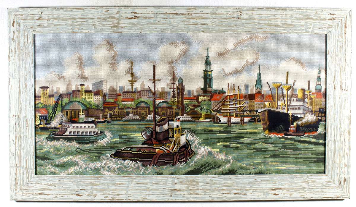Tugboats in the harbor tapestry
