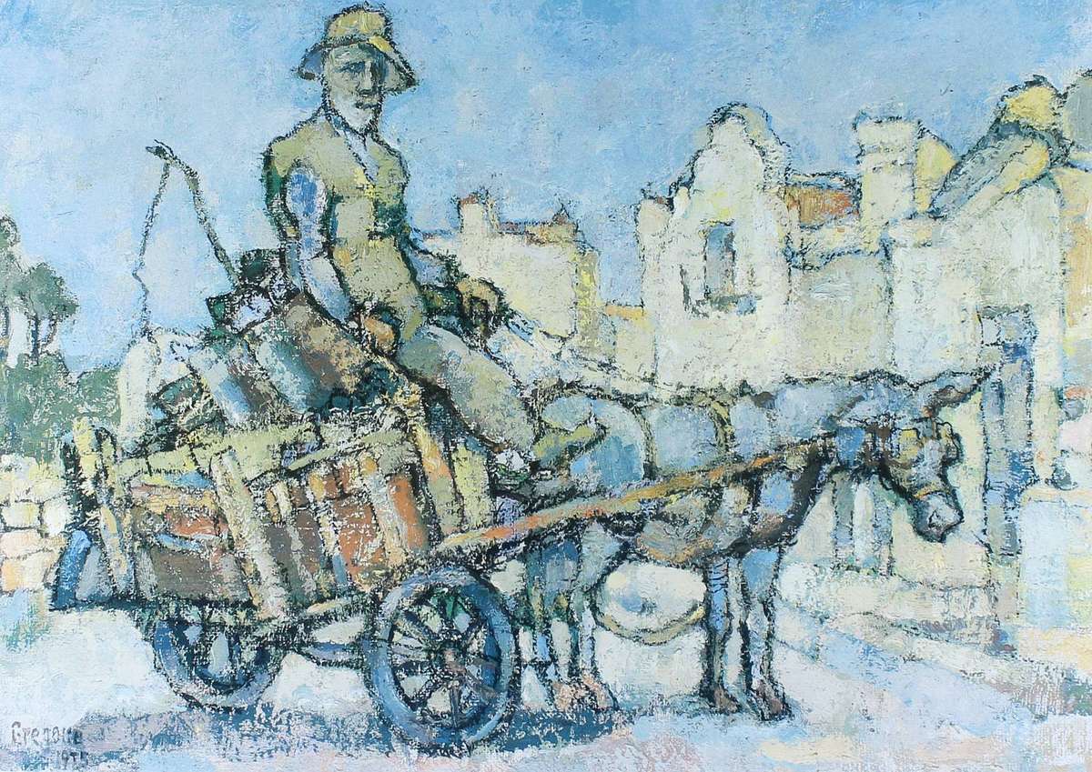 Gregoire Boonzaier - Man on a donkey cart print