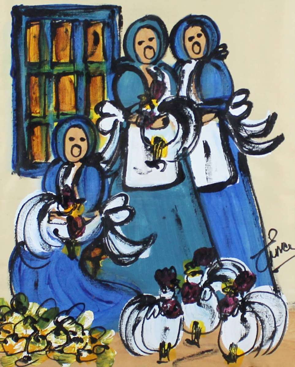 Erna Basson - Abstract woman with chickens