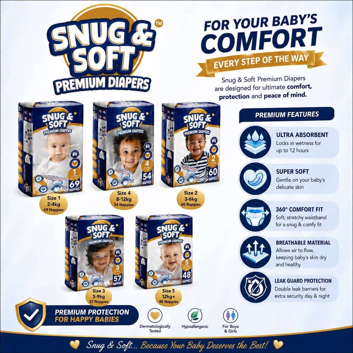 Lil Masters Snug & Soft Premium Diapers, Ultra Soft Comfort