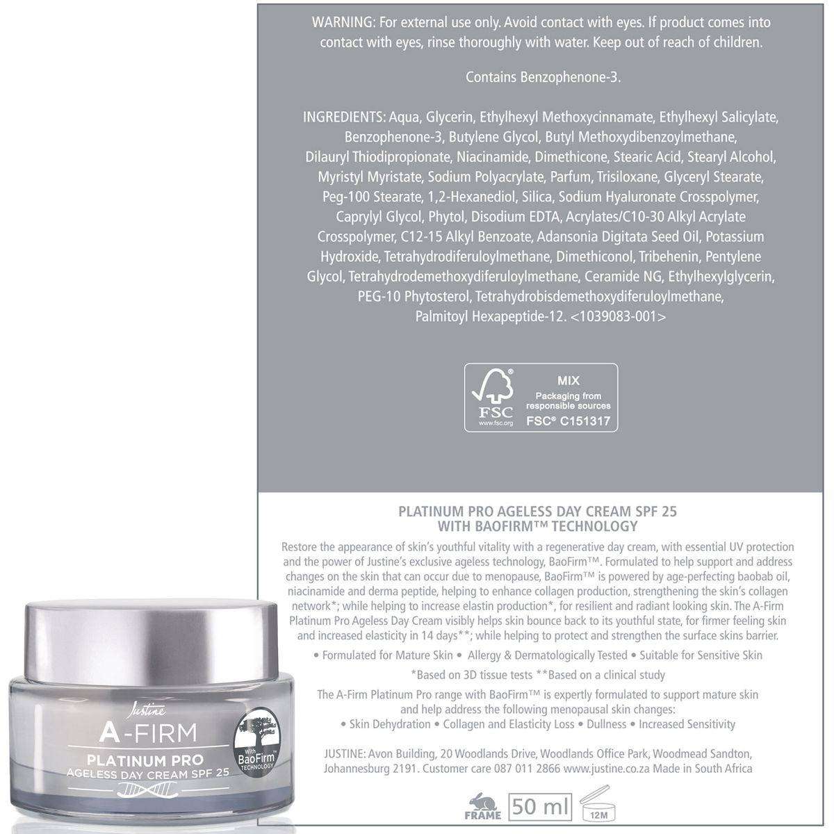 Justine A-Firm Platinum Pro Ageless Day Cream SPF 25 - 50ml