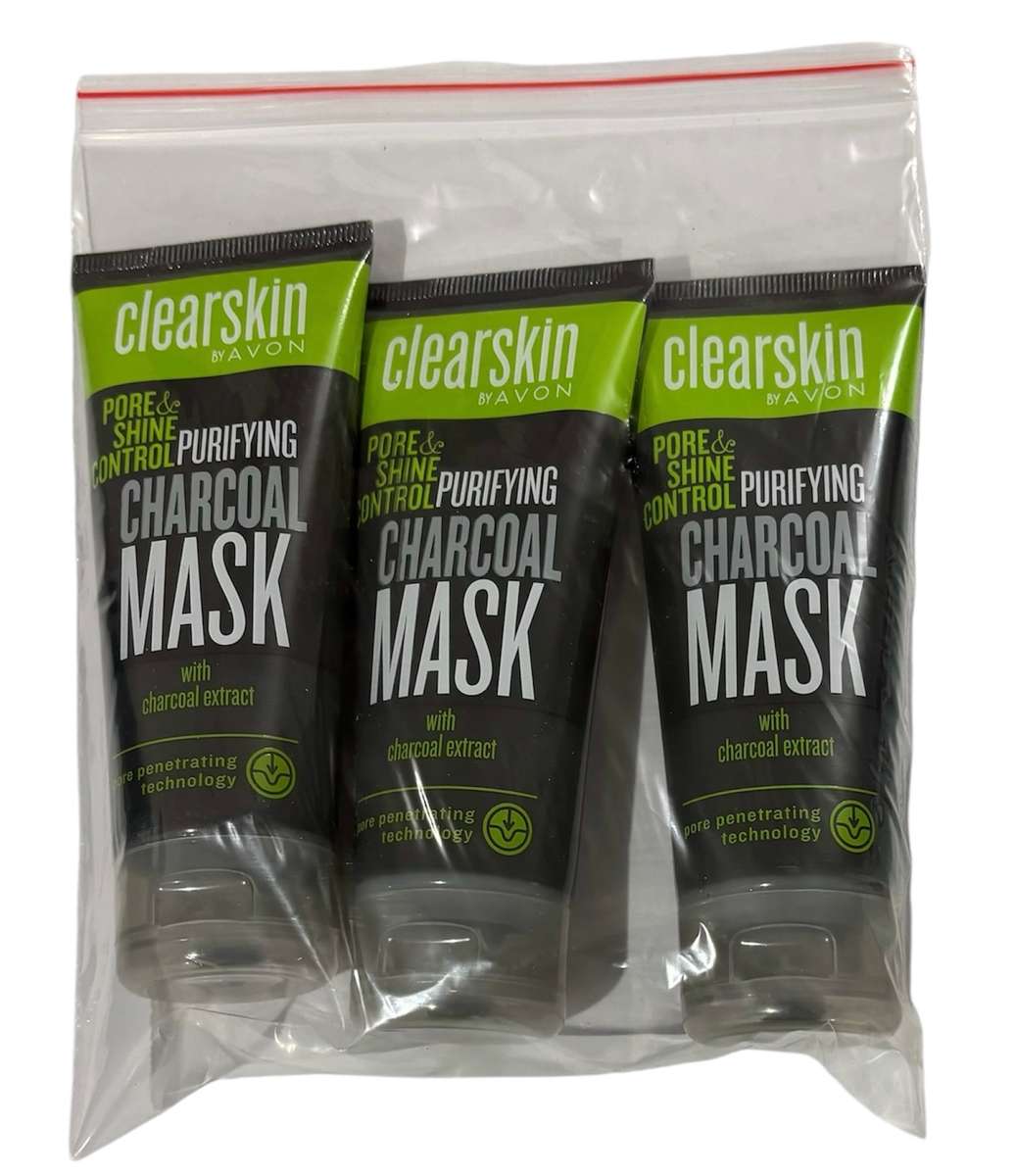 Avon Lot of 3 Clearskin Pore & Shine Control Purifying Charcoal Mask 75ml