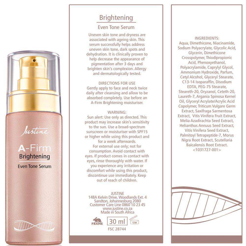 Justine A-Firm Brightening Even Tone Serum - 30ml