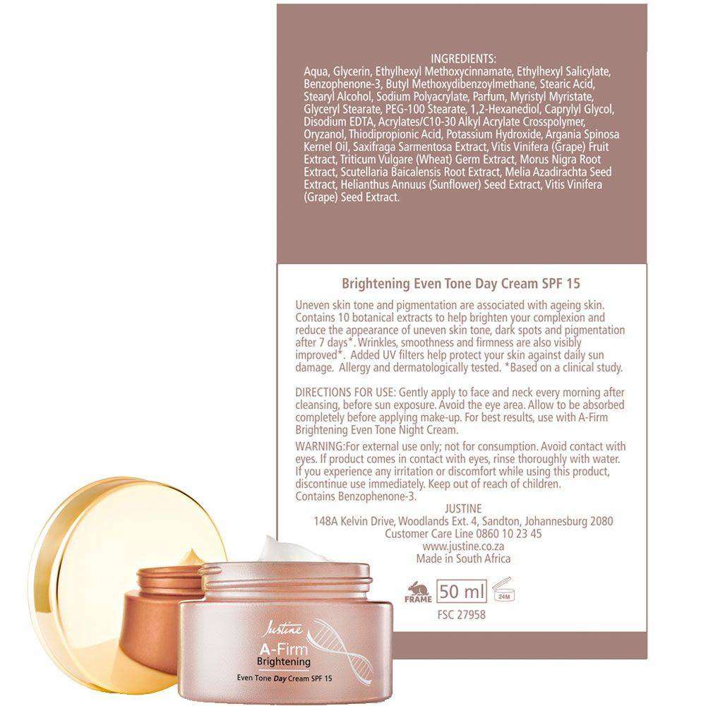 Justine A-Firm Brightening Even Tone Day Cream SPF 15 - 50ml