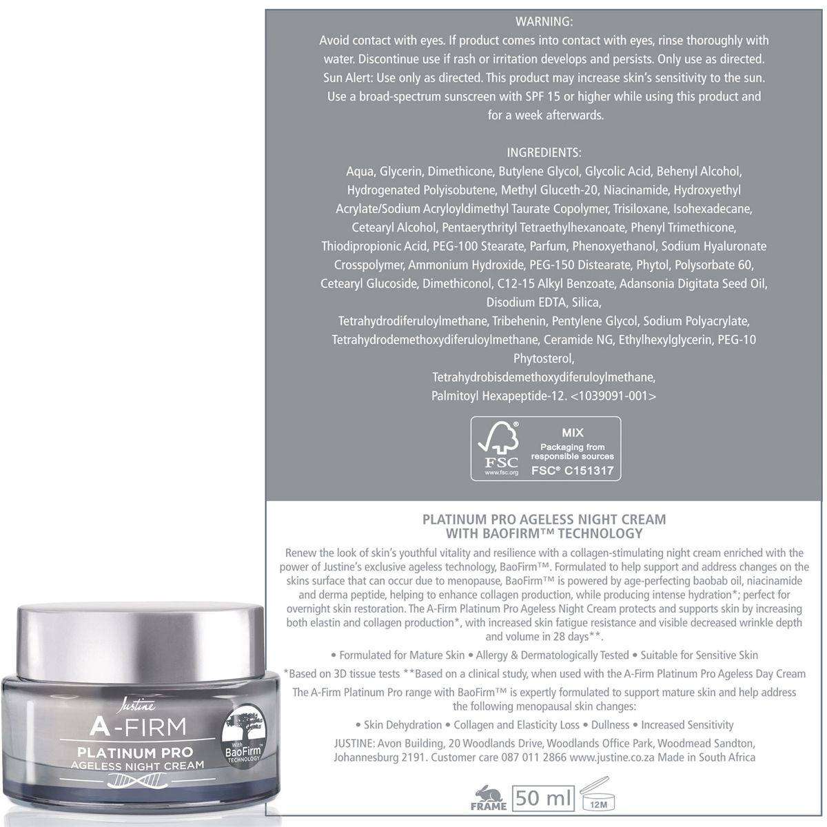 Justine A-Firm Platinum Pro Ageless Night Cream - 50ml