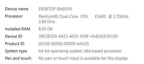 Acer Veriton, Desktop PC, Intel Pentium Dual-Core CPU E5400 , 8gb ram, 2TB Hdd, vga, dvd, win 10 pro