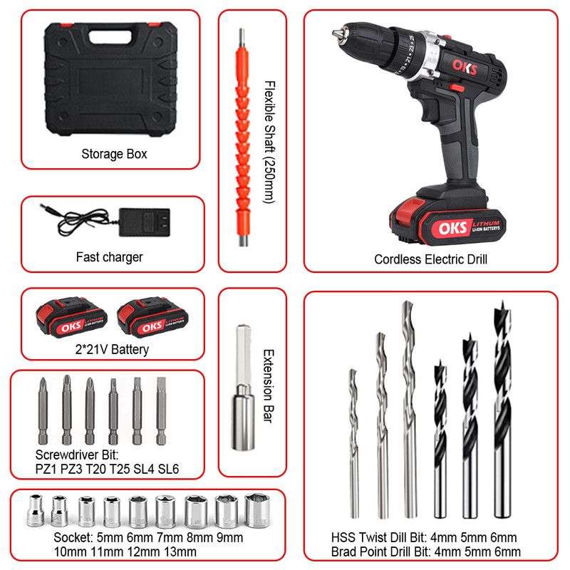 21V Cordless Drill with 3 Screwdriver/Drill/Impact Modes