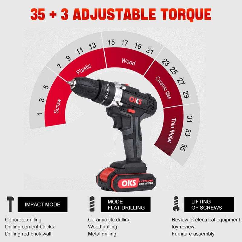 21V Cordless Drill with 3 Screwdriver/Drill/Impact Modes