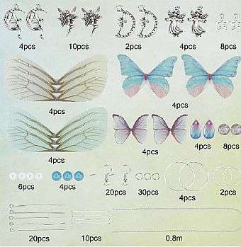***DIY*** 10 Pairs / Fairy  / Fabric Wings / Glass Beads / Silver Tone   / Earing Making Kit
