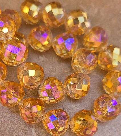 *Clearance Sale*10 pc x (11x11mm) Orange Electroplated Teardrop Faceted Glass Beads