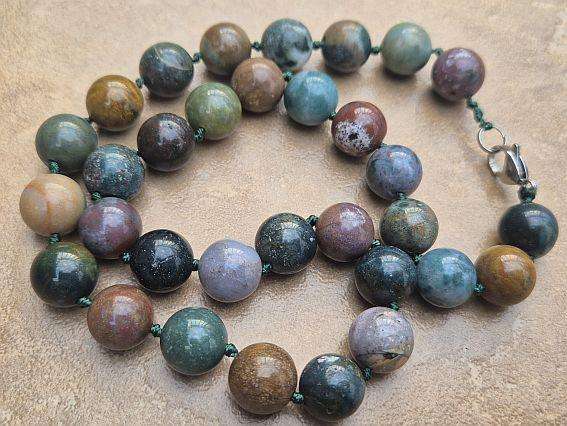 1 Pc Natural Indian Agate  Beaded  Necklace / Alloy Lobster  +/-48 cm