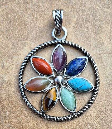 *Clearance Sale*1pc Natural / Synthetic / Chakra  / Mixed Gemstone  /  Flat Round Alloy Pendant +/-