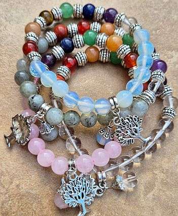 4 Pcs Chakra  Assorted Natural / Synthetic Gemstone  Beaded Stretch Bracelets