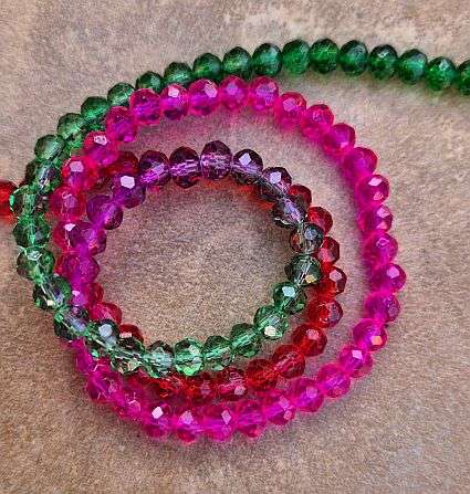 *Clearance Sale*1 Strand (4x3.5mm) Multi Color / Red  / Purple/ Green / Faceted  Rondelle Glass B