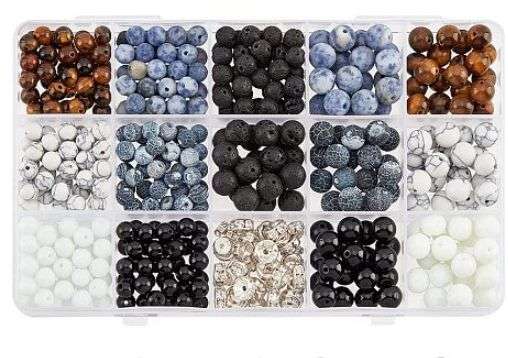 ^^Beading Kit^^  600pc Natural / Synthetic/ 6 & 8mm Gemstone  / Round Beads/ Rhinestone Spacers