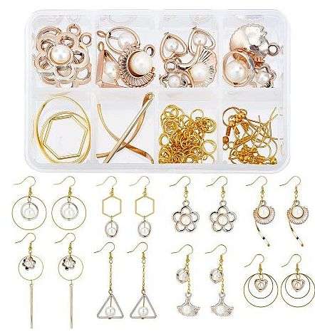 ***DIY*** 8 Pairs / Plastic Imitation Pearl / Alloy Findings / Gold Tone / Earing Kit