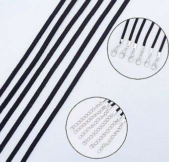 1pc  Black  / Faux Suede Necklace Cord / Silver Tone  Iron Lobster Clasp & Chain