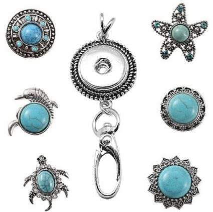 ***DIY*** 6pc /  Synthetic Turquoise /  Snap Button  / Necklace Jewelry / Kit