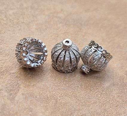 1 pc  Clear Cubic Zirconia  Micro Pave  / Brass / Antique Silver / Tassel Cap