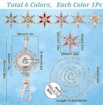 ***DIY*** 6pc / Snowflake /  Alloy / Rhinestone Snap Button / Stainless Steel Chain