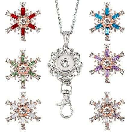 ***DIY*** 6pc / Snowflake /  Alloy / Rhinestone Snap Button / Stainless Steel Chain